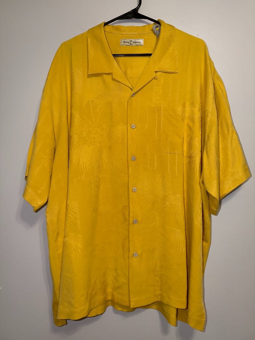 Tommy Bahama XXL Yellow Tonal Palm Leaf 100% Silk Short Sleeve Camp Shirt - Picture 2 of 7
